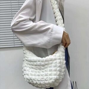 Elegant White Textured Shoulder Bag